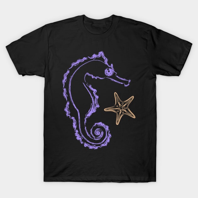 Seahorse and Starfish T-Shirt by evisionarts